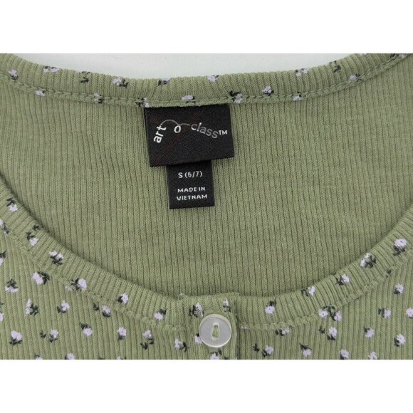 Art Class Girl's Short Sleeve Floral Green Ribbed T-Shirt Size Small 6/7 - Picture 3 of 6